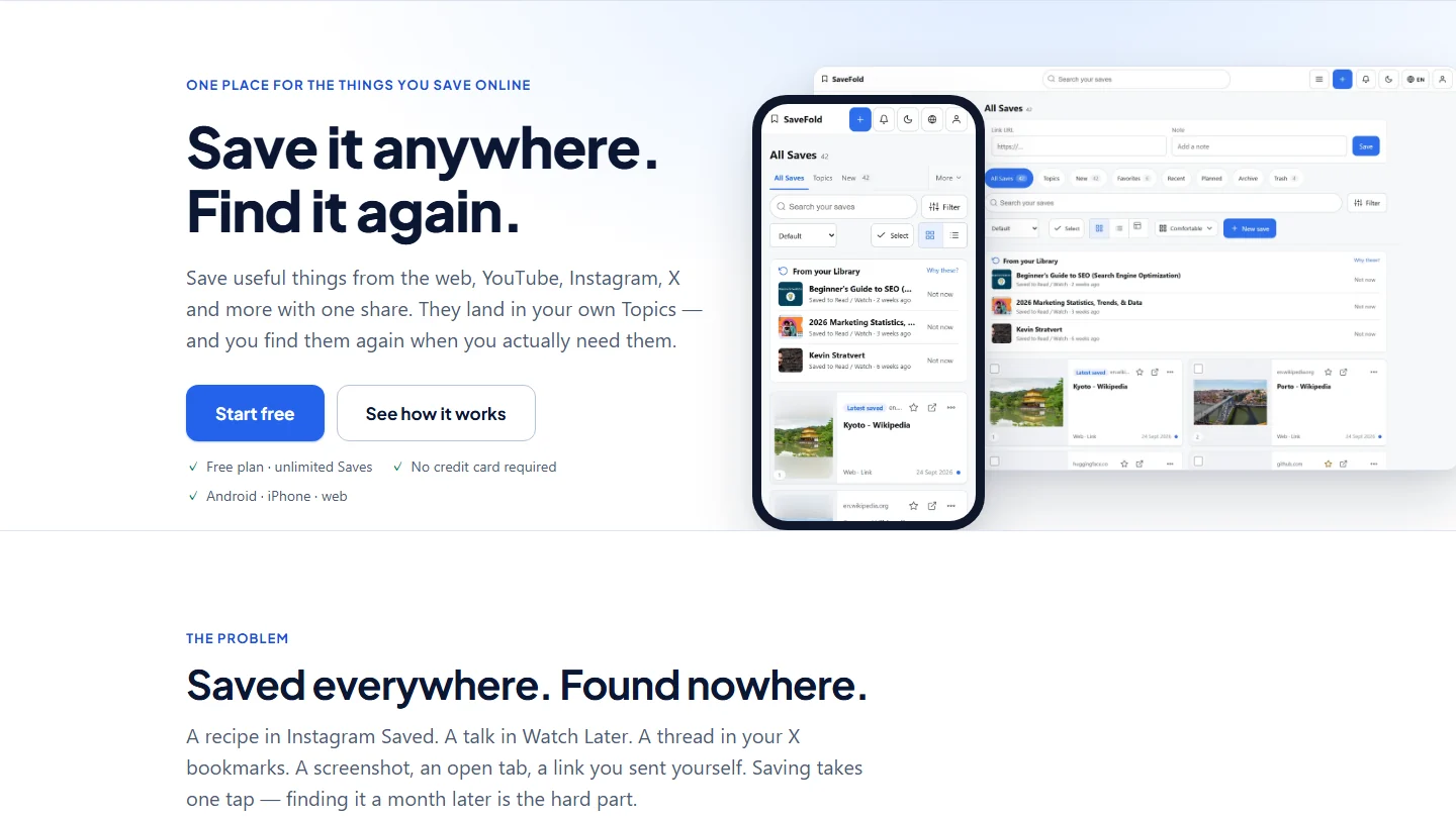 SaveFold – Desktop view
